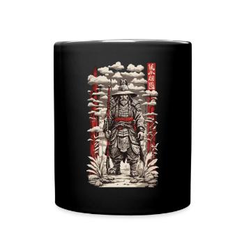 Samurai Warrior Aesthetic Retro & Kanji Design - Full Colour Mug - black - Front