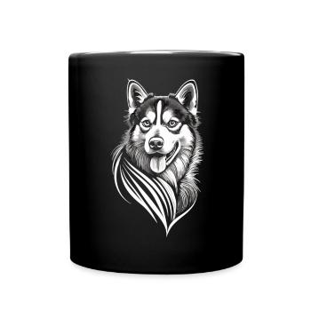 Pure elegance: The Husky in white - Full Colour Mug - black - Front