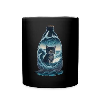Katze Flasche - Tasse einfarbig - Schwarz - Vorne