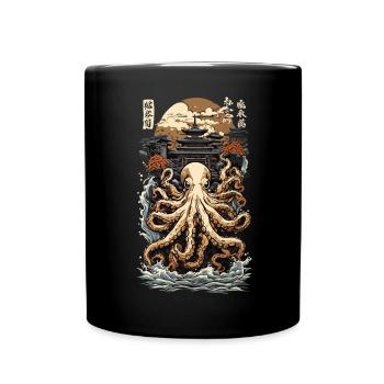 Ukiyo-E Octopus Sea Wave Japan Retro Design Style - Full Colour Mug - black - Front