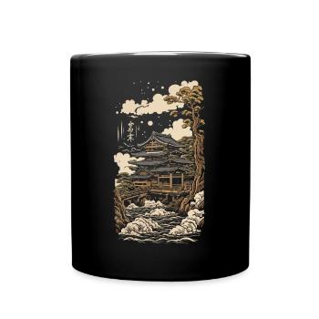 Temple in Ukiyo-E Vintage Japan Art - Full Colour Mug - black - Front