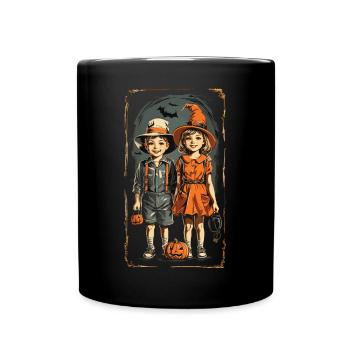 Kinder Halloween Vintage Kürbis Retro Art - Tasse einfarbig - Schwarz - Vorne
