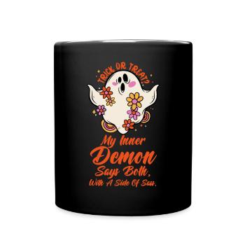 Dämon Halloween Leckerli Oder Trick Sarkastische Frechheit - Tasse einfarbig - Schwarz - Vorne