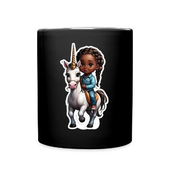 Mignon enfant chevauchant licorne - Mug uni - noir - Devant