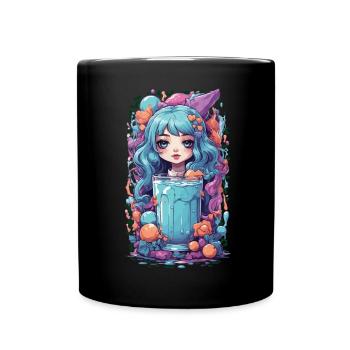 Gothic Kawaii Anime Milkshake Girl Süßigkeiten - Tasse einfarbig - Schwarz - Vorne