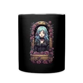 Kawaii Anime Goth Girl Vintage Design - Full Colour Mug - black - Front