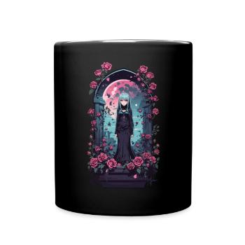 Gothic Anime Girl Victorian Kawaii Design - Full Colour Mug - black - Front