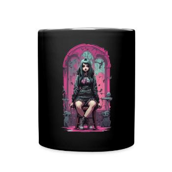 Aesthetic Goth Girl Anime Occult and Dark - Full Colour Mug - black - Front