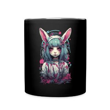Anime eGirl Kemonomimi Bunny Goth Girl Aesthetic - Full Colour Mug - black - Front