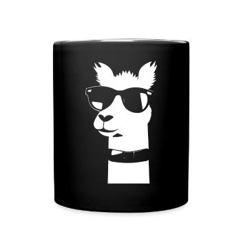 Lustiges Alpaka mit Sonnenbrille Coole Alpakas - Tasse einfarbig - Schwarz - Vorne