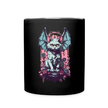 Goth Pastel Cat Demon Roses Cat Lover - Full Colour Mug - black - Front