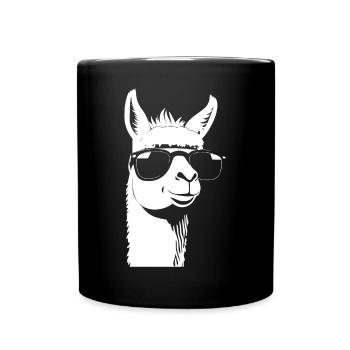Lustiges Lama mit Sonnenbrille Coole Lamas - Tasse einfarbig - Schwarz - Vorne