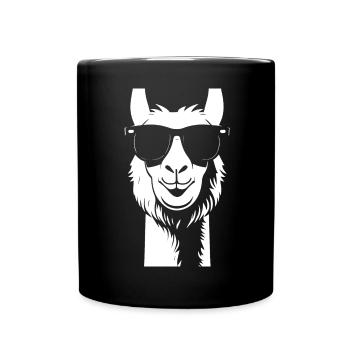 Lustiges Lama mit Sonnenbrille Coole Lamas - Tasse einfarbig - Schwarz - Vorne