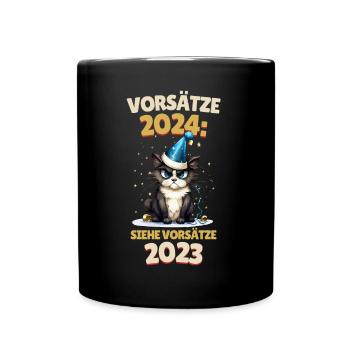 Silvester Vorsätze 2024 Katze Siehe 2023 Lustig - Tasse einfarbig - Schwarz - Vorne