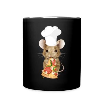 Souris en pizzaïolo avec une part de pizza - Mug uni - noir - Devant