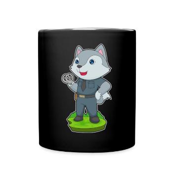 Wolf Polizist Handschellen Polizei - Tasse einfarbig - Schwarz - Vorne
