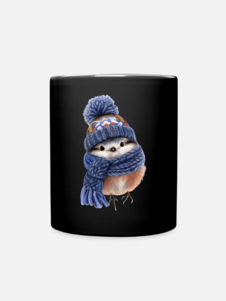 Oiseau d’hiver avec écharpe - Mug uni - noir