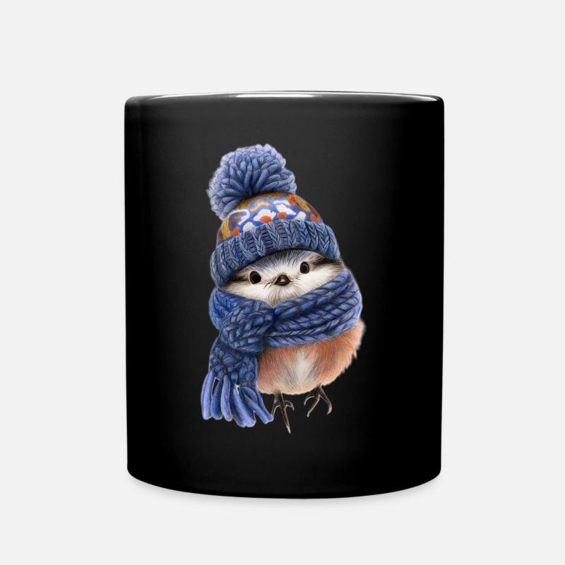 Oiseau d’hiver avec écharpe - Mug uni - noir