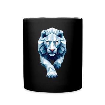 Blue White Lion Face Origami Geometric 3D - Full Colour Mug - black - Front