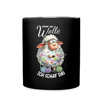 Komme was Wolle ich Schaf das lustiger Spruch Wort - Tasse einfarbig - Schwarz - Vorne