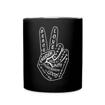 Paix, Amour, Paix. Signe de paix 2 doigts - Mug uni - noir - Devant