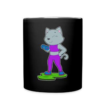 Katze Bodybuilder Hantel Bodybuilding - Tasse einfarbig - Schwarz - Vorne