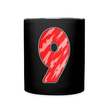 Zahl 9 - Neun - 9 Motiv Rot Muster - Tasse einfarbig - Schwarz - Vorne