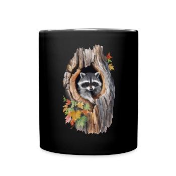 Niedlicher Waschbär in hohlem Baum für einen - Tasse einfarbig - Schwarz - Vorne