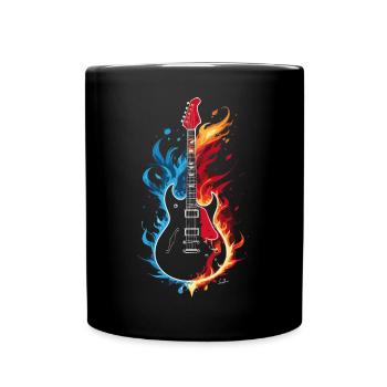 Flaming blue, orange, red guitar - Full Colour Mug - black - Front