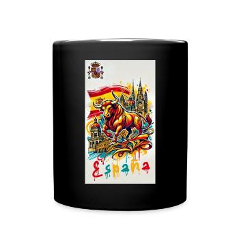 Spanien Stier Espana Flagge - Tasse einfarbig - Schwarz - Vorne