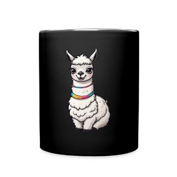 Süßes Lama Sticker - Tasse einfarbig - Schwarz - Vorne