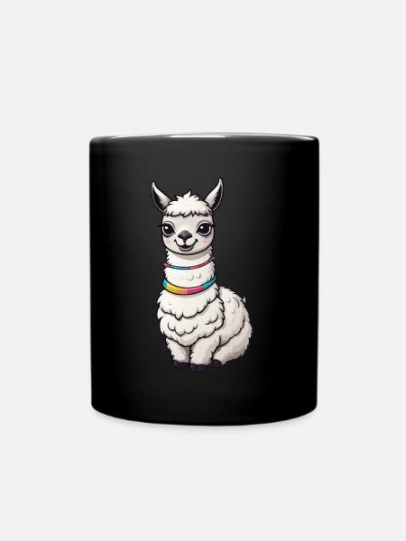 Süßes Lama Sticker - Tasse einfarbig - Schwarz