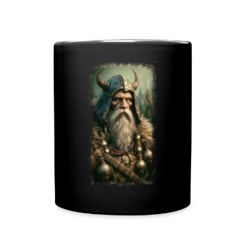 Mythischer Wikingerkrieger mit Hornhelm - Tasse einfarbig - Schwarz - Vorne