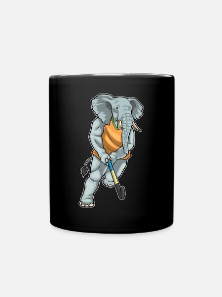 Éléphant de hockey sur gazon avec un bâton de hockey sur gazon - Mug uni - noir