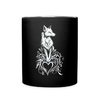 Mystischer Fuchs mit Herz und Flora - Tasse einfarbig - Schwarz - Vorne