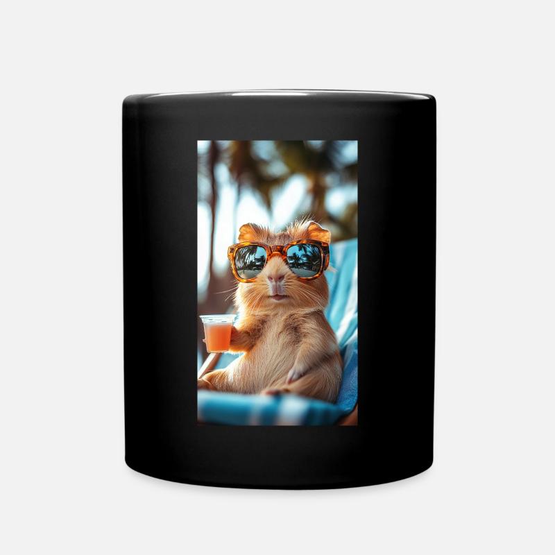 Guinea pig in a sun chair - Full Colour Mug - black