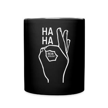 Haha Reingeguckt Handzeichen lustig - Tasse einfarbig - Schwarz - Vorne
