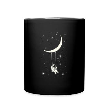 Astronaut auf der Mondsichel-Schaukel - Tasse einfarbig - Schwarz - Vorne