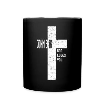 Glaubenskreuz Johannes316 und Gott liebt dich - Tasse einfarbig - Schwarz - Vorne