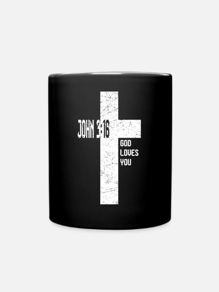 Glaubenskreuz Johannes316 und Gott liebt dich - Tasse einfarbig - Schwarz