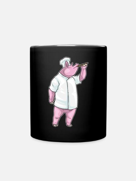 Schwein Koch Kochlöffel Kochen - Tasse einfarbig - Schwarz