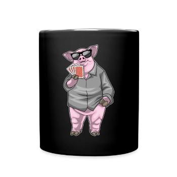 Schwein Poker Pokerkarten - Tasse einfarbig - Schwarz - Vorne