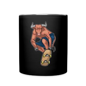 Bull Skater Skateboard - Full Colour Mug - black - Front