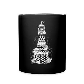 Detailed lighthouse with shells and corals - Full Colour Mug - black - Front