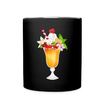 Fruity cream sundae with cream and waffle - Full Colour Mug - black - Front