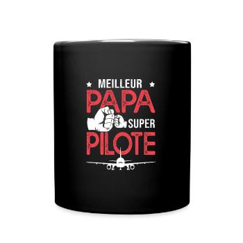 Cadeau papa meilleur papa pilote avion de ligne - Mug uni - noir - Devant
