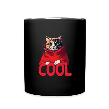 Cool Katze - Cool Cat - Tasse einfarbig - Schwarz - Vorne