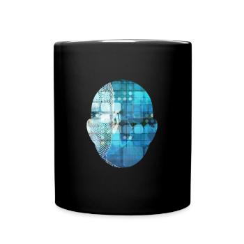 Head - Kopf mit moderne Technik - Tasse einfarbig - Schwarz - Vorne