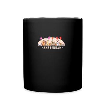 Amsterdam Windmill Netherlands Tulips Flower - Full Colour Mug - black - Front