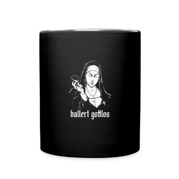 Ballert Gottlos Nonne Trinkt Wein - Tasse einfarbig - Schwarz - Vorne